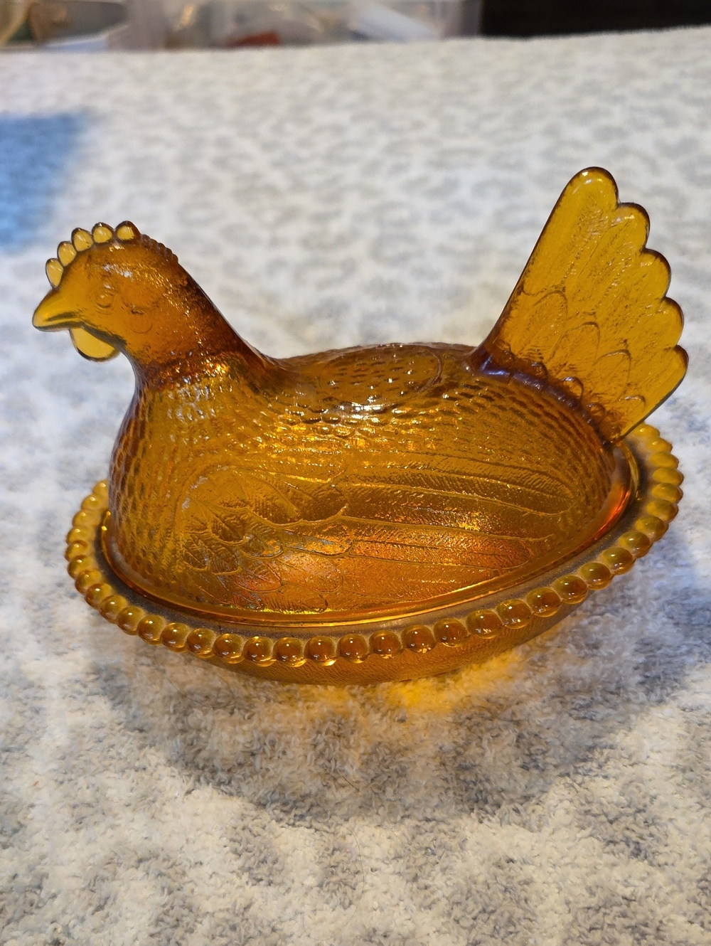 Vintage Mid-Century Modern Indiana Glass Amber "Hen on Nest" Covered Dish 🐔✨